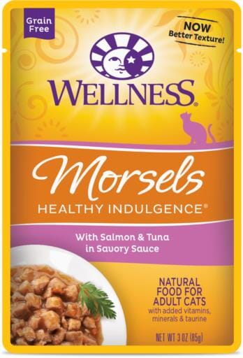 Wellness Healthy Indulgence Natural Grain Free Morsels with Salmon and Tuna in Savory Sauce Cat Food Pouch