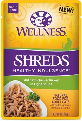 Wellness Healthy Indulgence Shreds Chicken and Turkey in Light Sauce Adult Wet Cat Food Pouch - 3 Oz - Case of 24