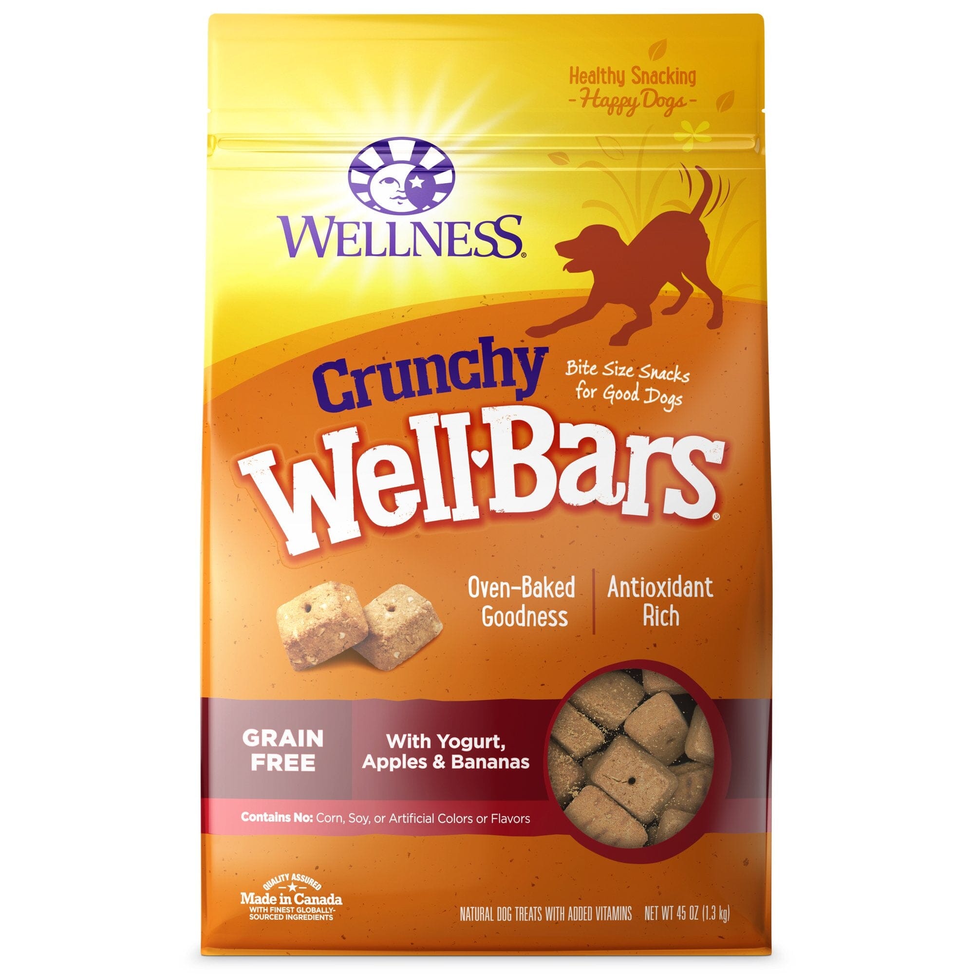 Wellness Natural Grain Free Wellbars Crunchy Yogurt, Apples and Bananas Recipe Dog Treats