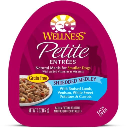 Wellness Small Breed Natural Petite Entrees Shredded Medley with Braised Lamb, Venison, White Sweet Potatoes and Carrots Dog Food Tray