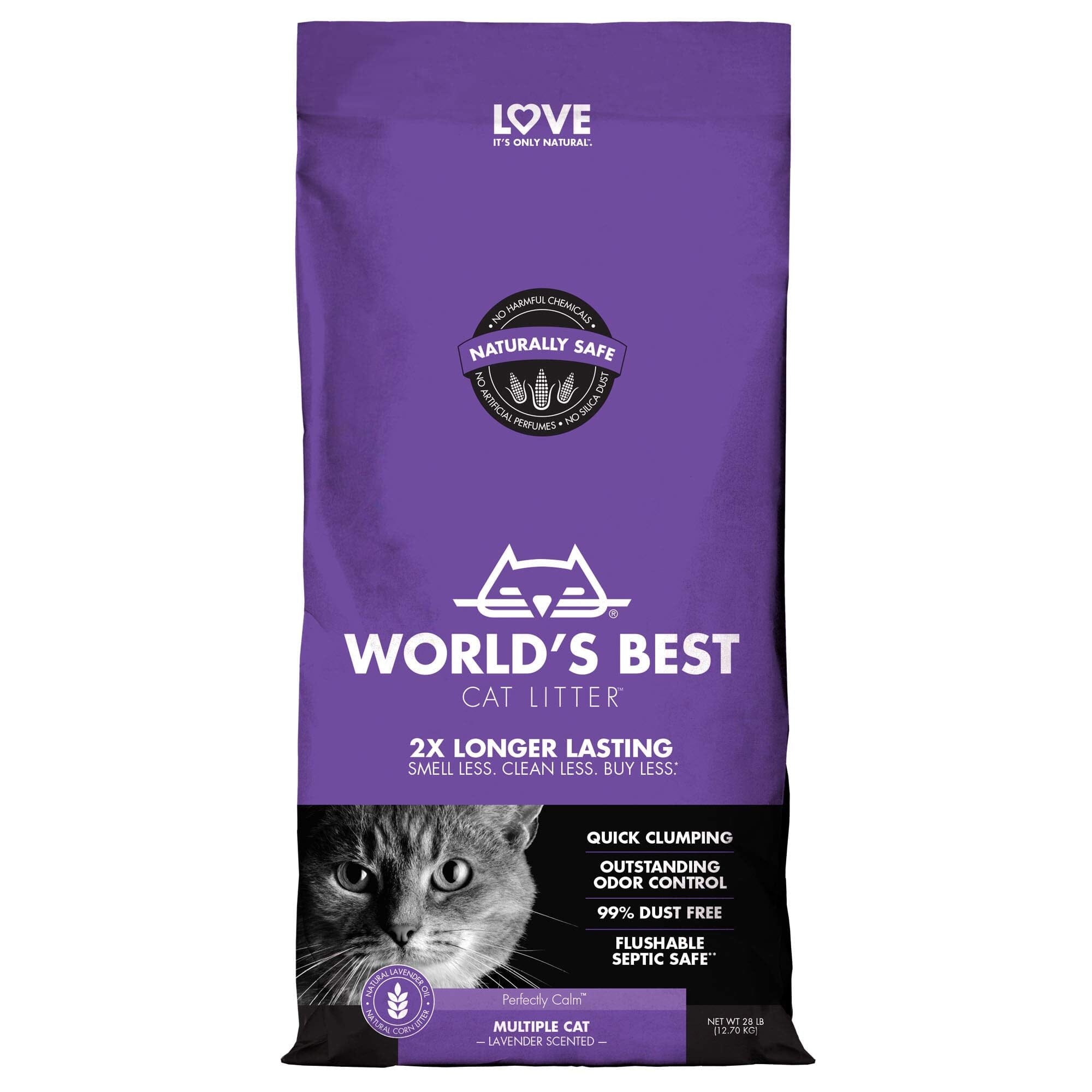 World's Best Cat Litter Corn Clumping Lavendar Scented Multi-Cat Litter - 28 Lbs