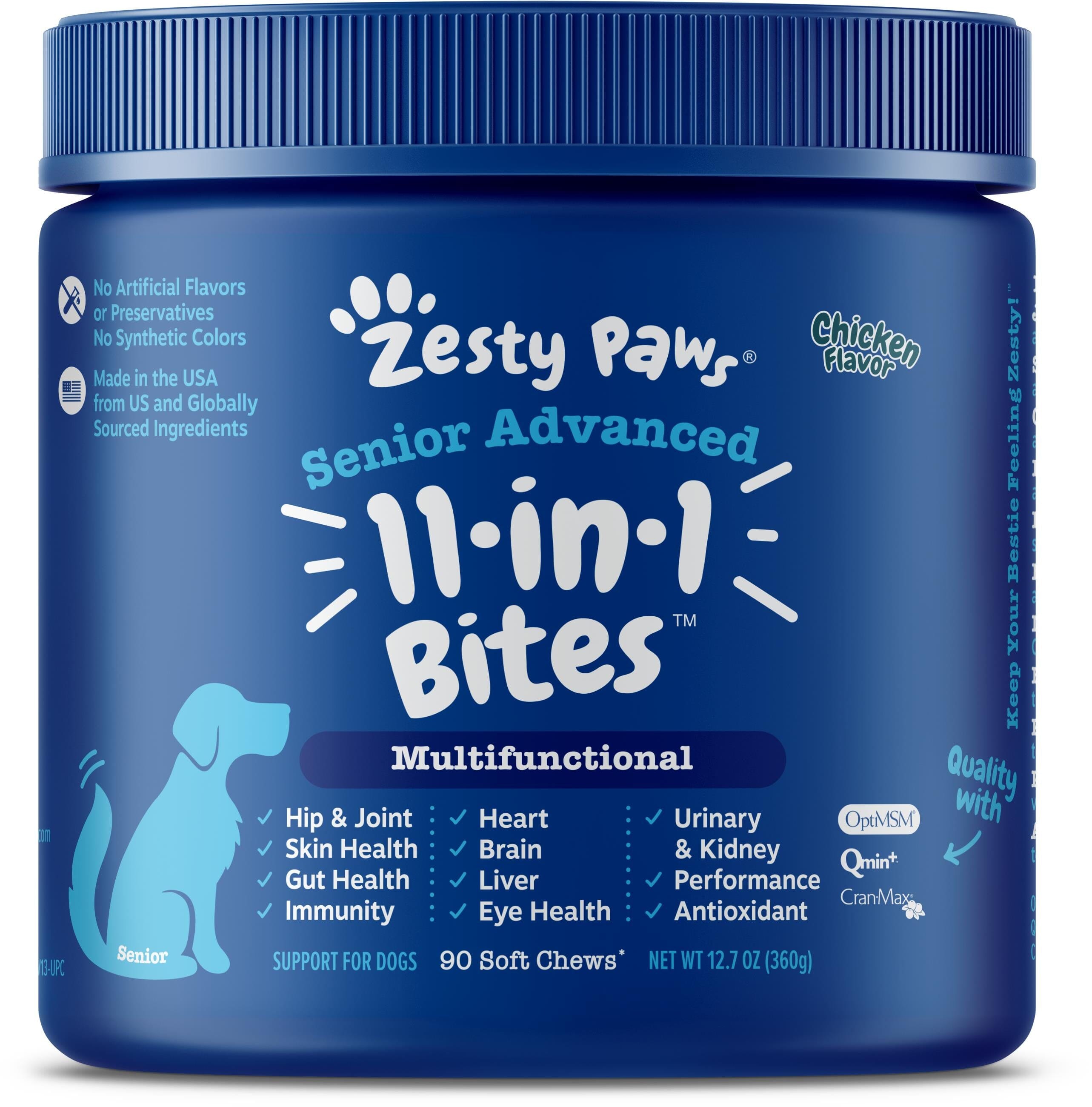 Zesty Paws Senior Advanced 11-in-1 Multivitamin Bites Chicken Flavor Soft Chew Dog Supplements - 90 Count