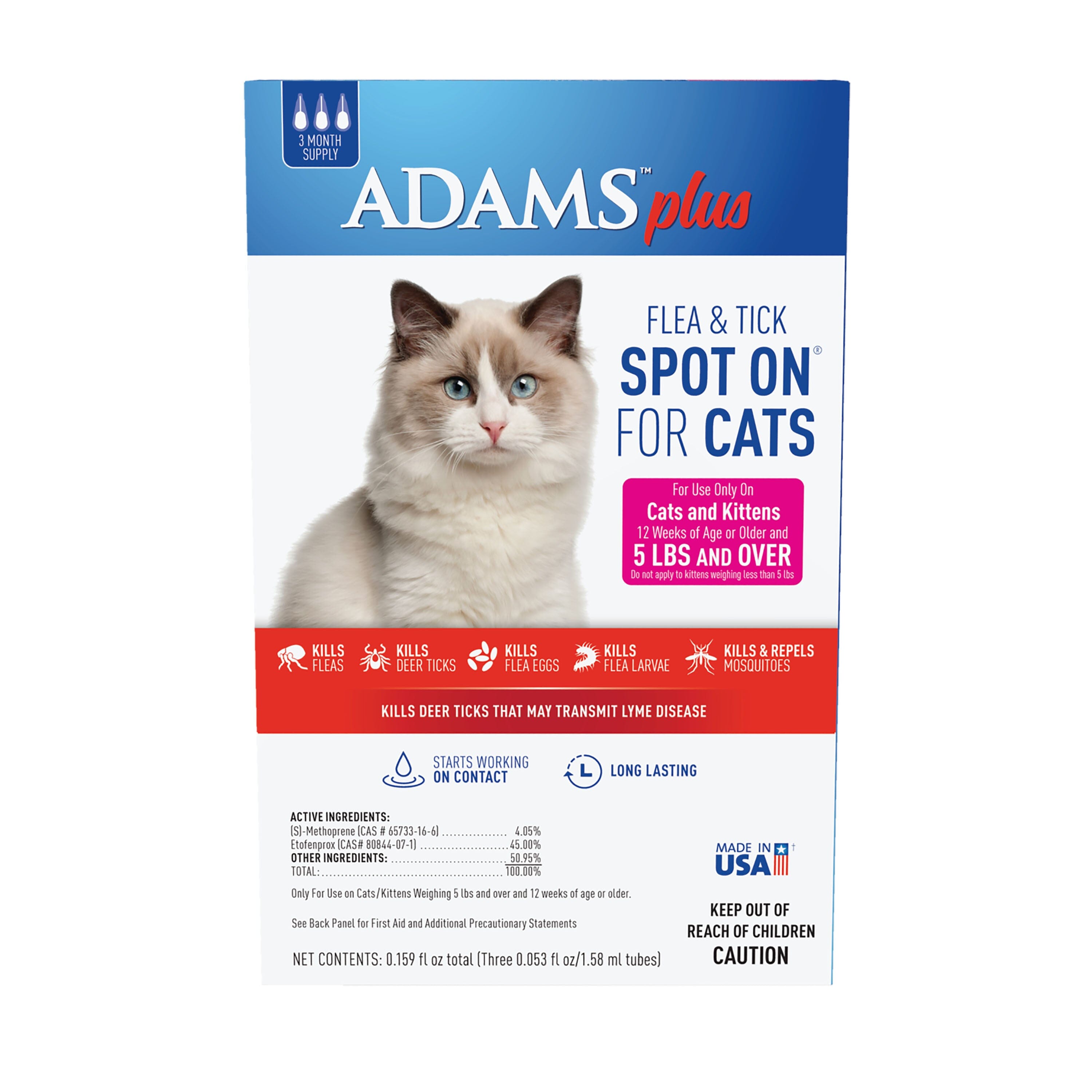 Adams Plus Flea & Tick Spot On for Cats & Kittens - Over 5 lb