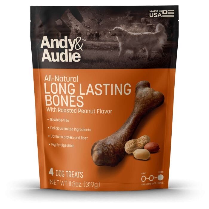 Andy & Audie All-Natural Long Lasting Bones With Roasted Peanut Flavor Femur Treats - 4 Count, 11.3oz