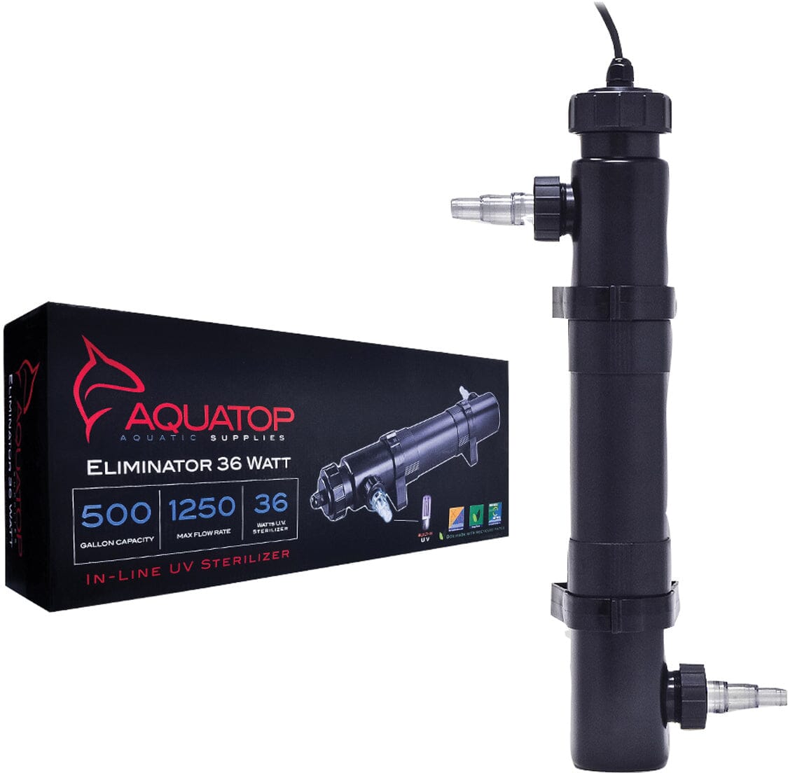 Aquatop Eliminator In-Line UV Sterilizer Aquatic UV Sterilizers - Black - 500 Gal - 36 Watt  