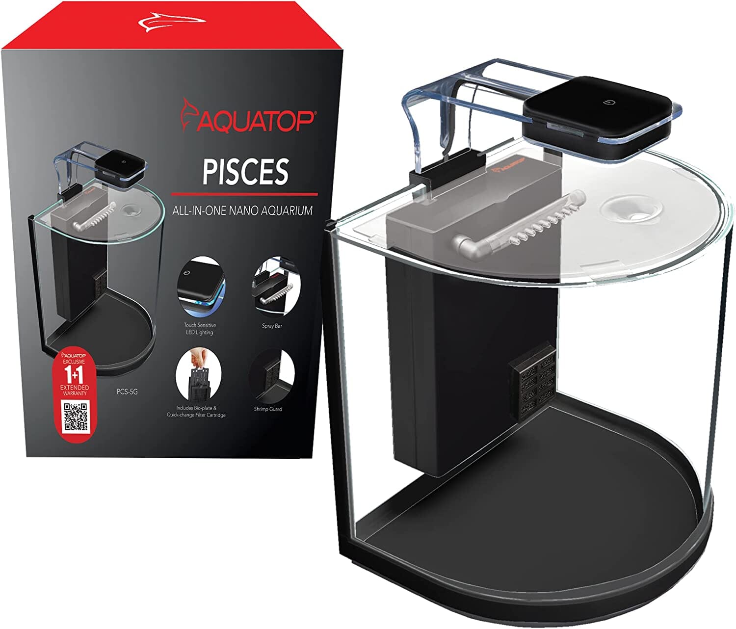 Aquatop Pisces Nano Bowfront Glass Aquarium - 5 Gal