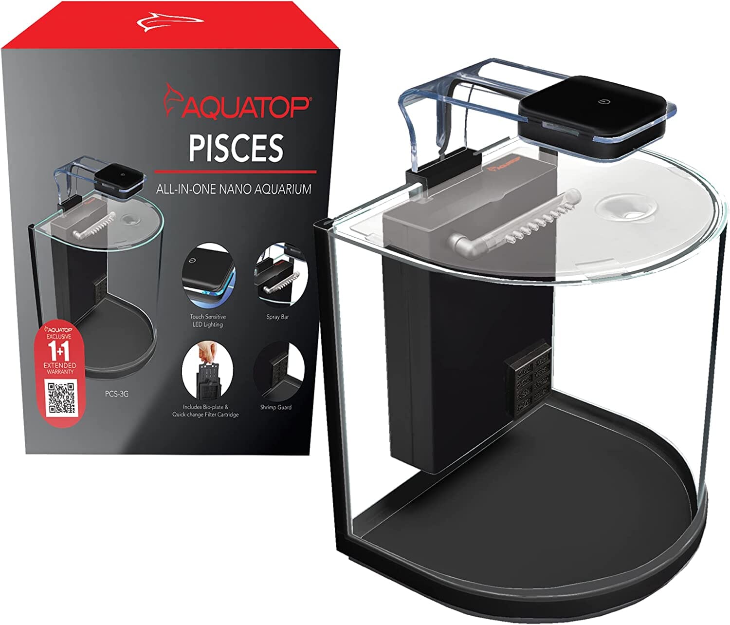 Aquatop Pisces Nano Bowfront Glass Aquarium - Black - 3 Gal