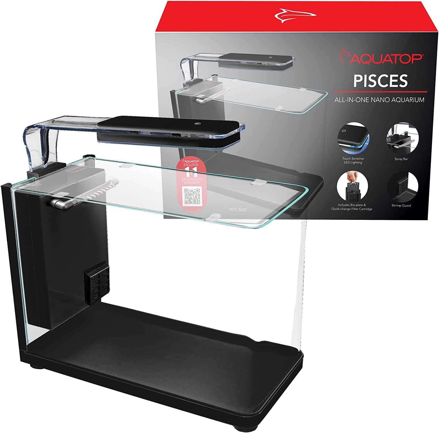 Aquatop Pisces Nano Bullet Glass Aquarium - Black - 5 Gal