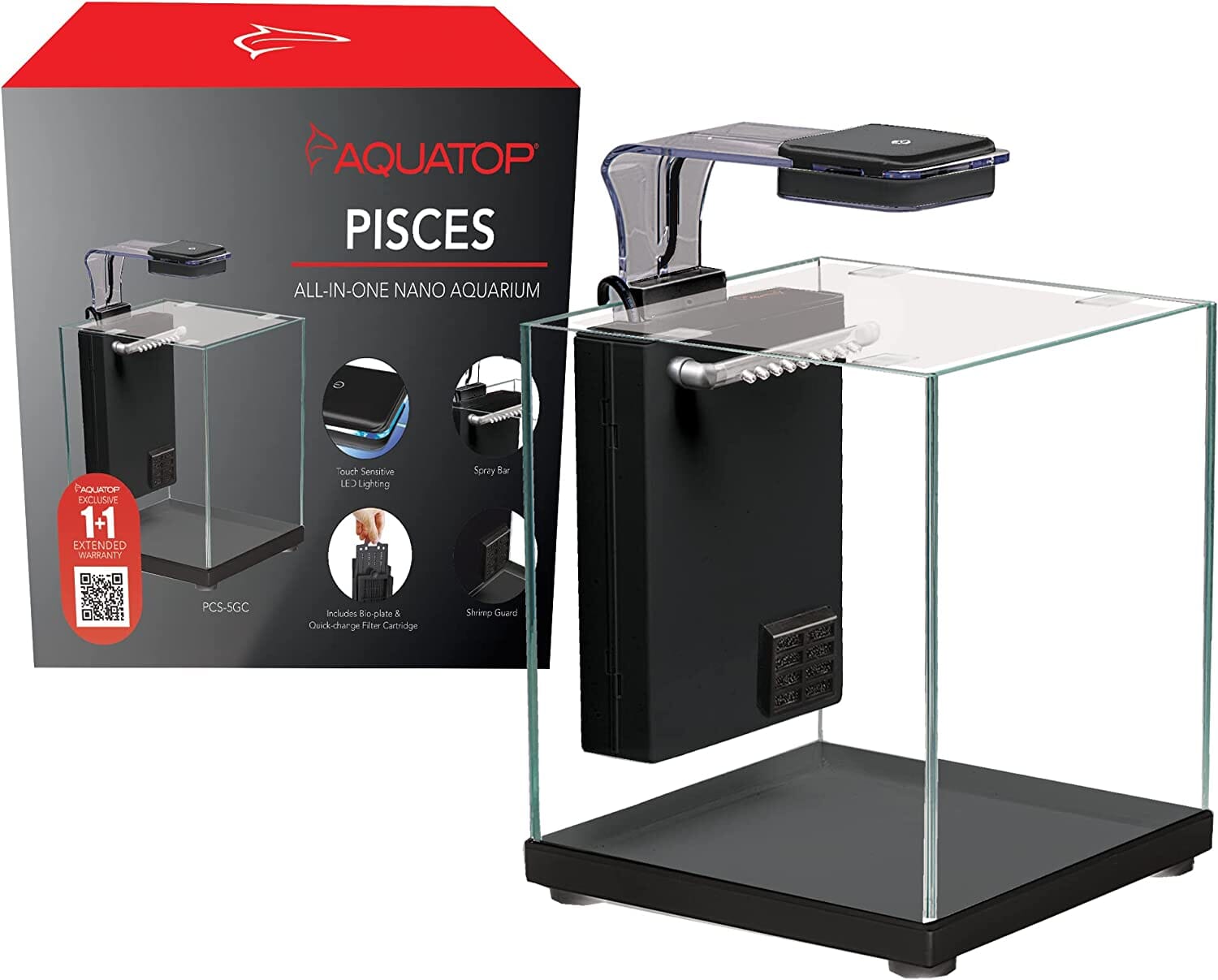 Aquatop Pisces Nano Cube Glass Aquarium - Black - 5 Gal