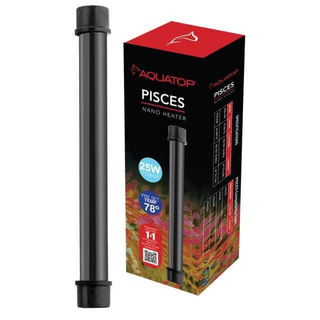 Aquatop Pisces Nano Heater with Thermostat Submersible Fish Tank Heater - Black - 25 Watt