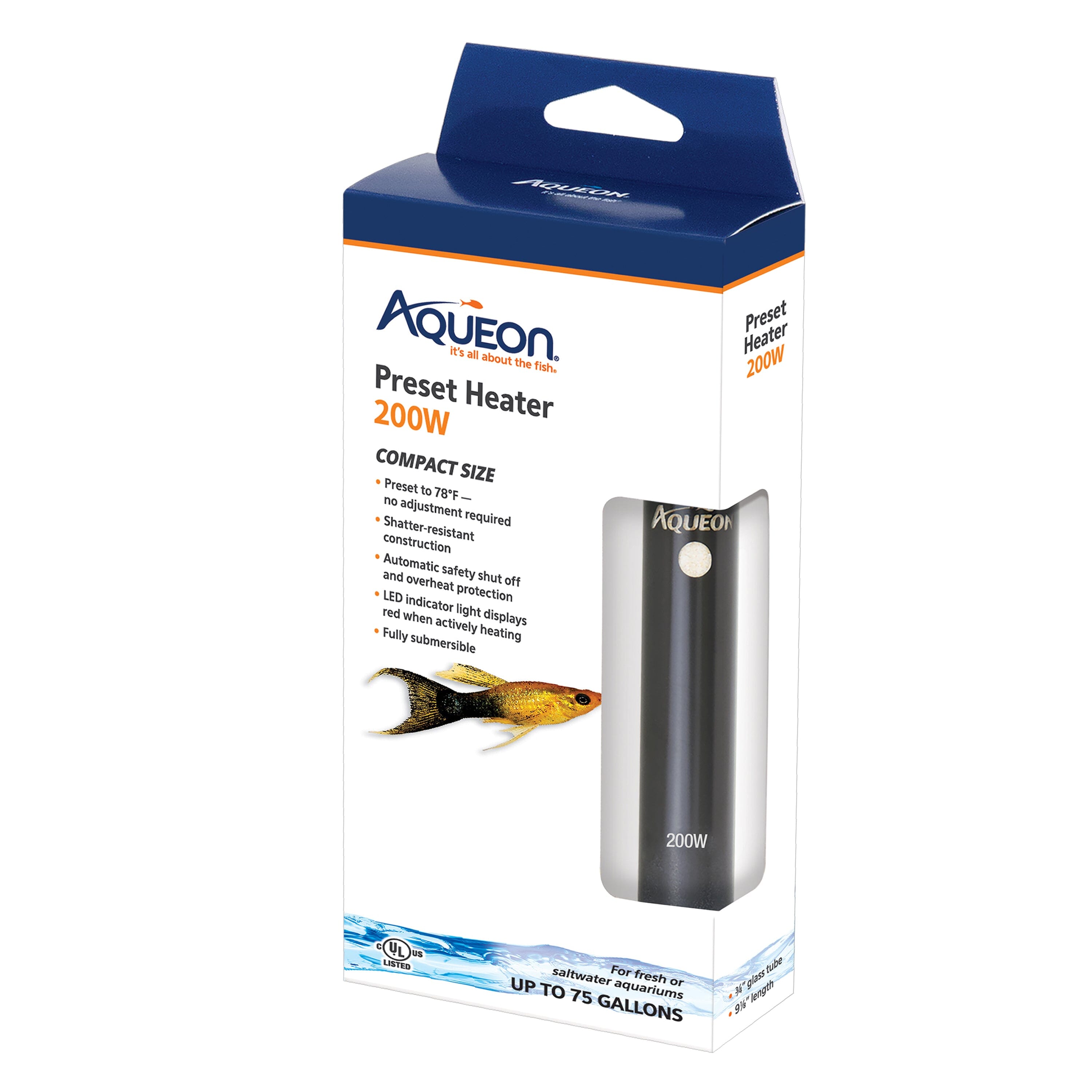 Aqueon Preset Aquarium Heater - Black - 200 W