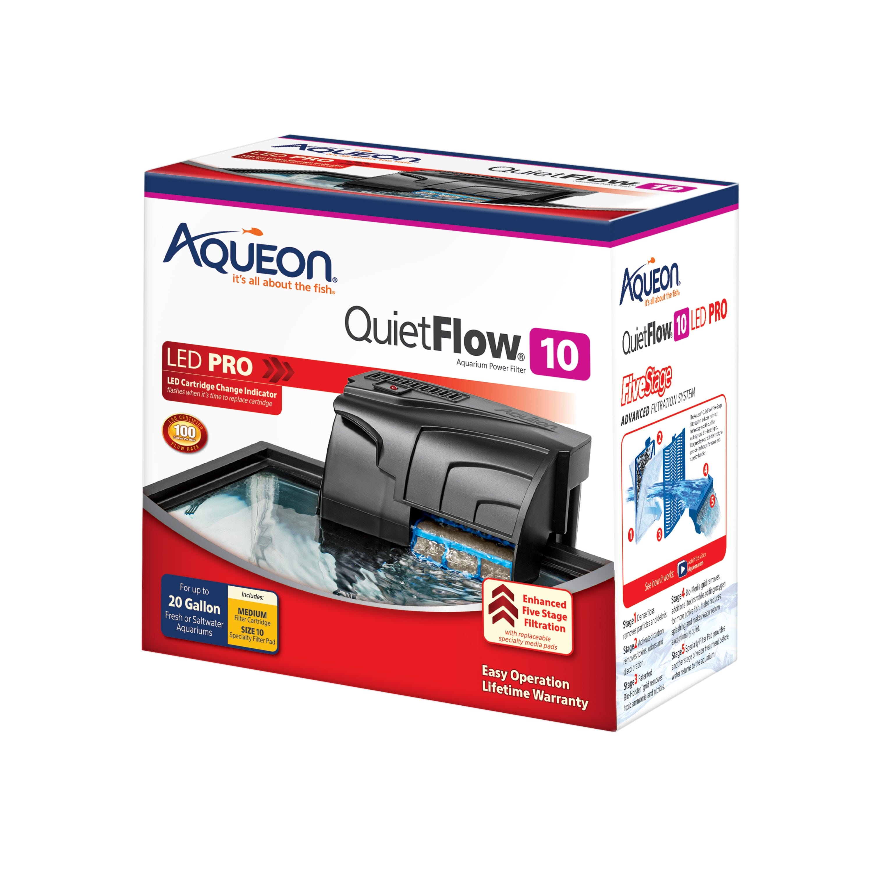 Aqueon QuietFlow LED PRO Aquarium Power Filter - Size 10