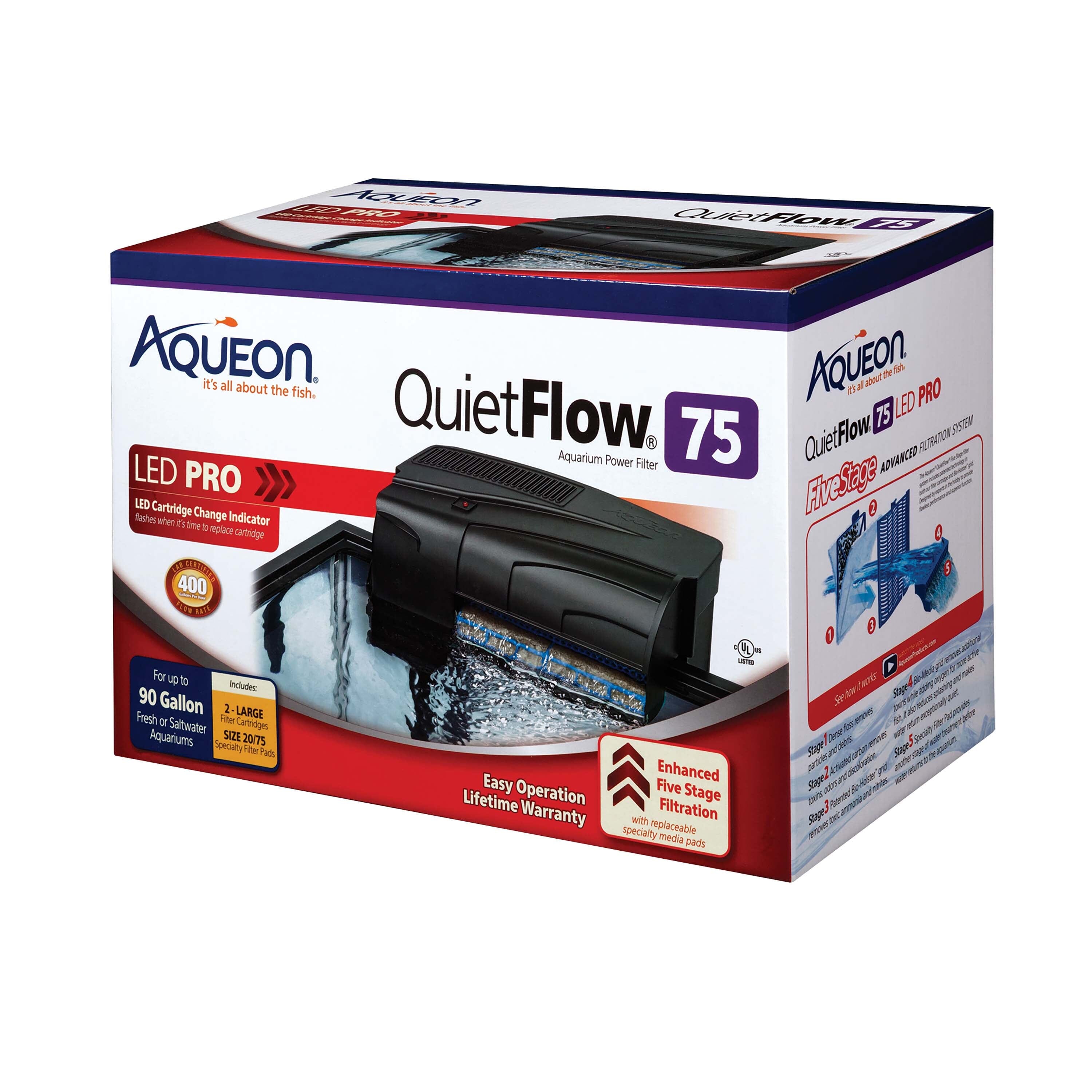 Aqueon QuietFlow LED PRO Aquarium Power Filter - Size 75