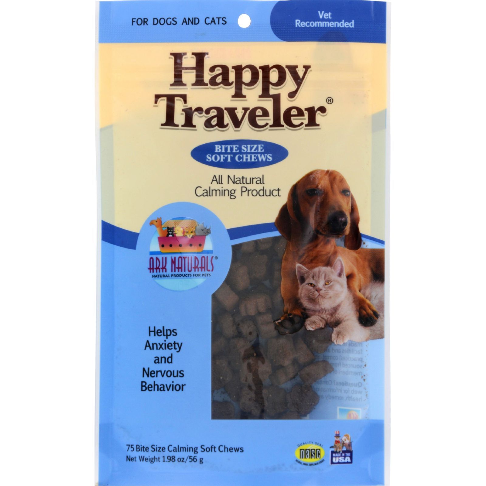 Ark Natural's Happy Traveler Soft Chews Cat and Dog Supplements - 75 ct Bag