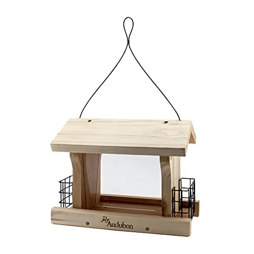 Audubon Cedar Ranch Feeder with Suet Cages Wooden Hopper Wild Bird Feeder - Tan - 5 Lbs - 2 Cake