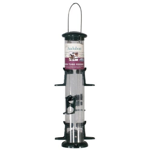 Audubon Plastic 6-Port Tube Type Bird Feeder Mixed Seed - Clear and Green - 2 Lbs Cap
