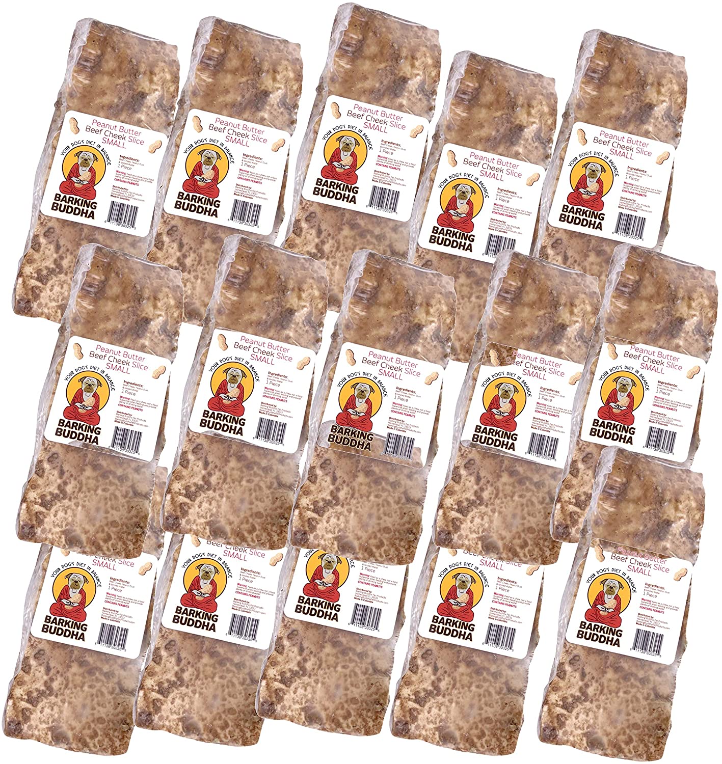 Barking Buddha Peanut Butter Beef Cheek Slice Natural Dog Chews - 6 Inch - 30 Count