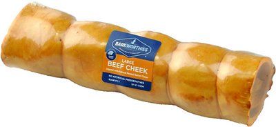 Barkworthies 10 Dog Bone - 12” Large Beef Cheek Dipped with Peanut Butter Flavor - 6 ct Case - Case of 1