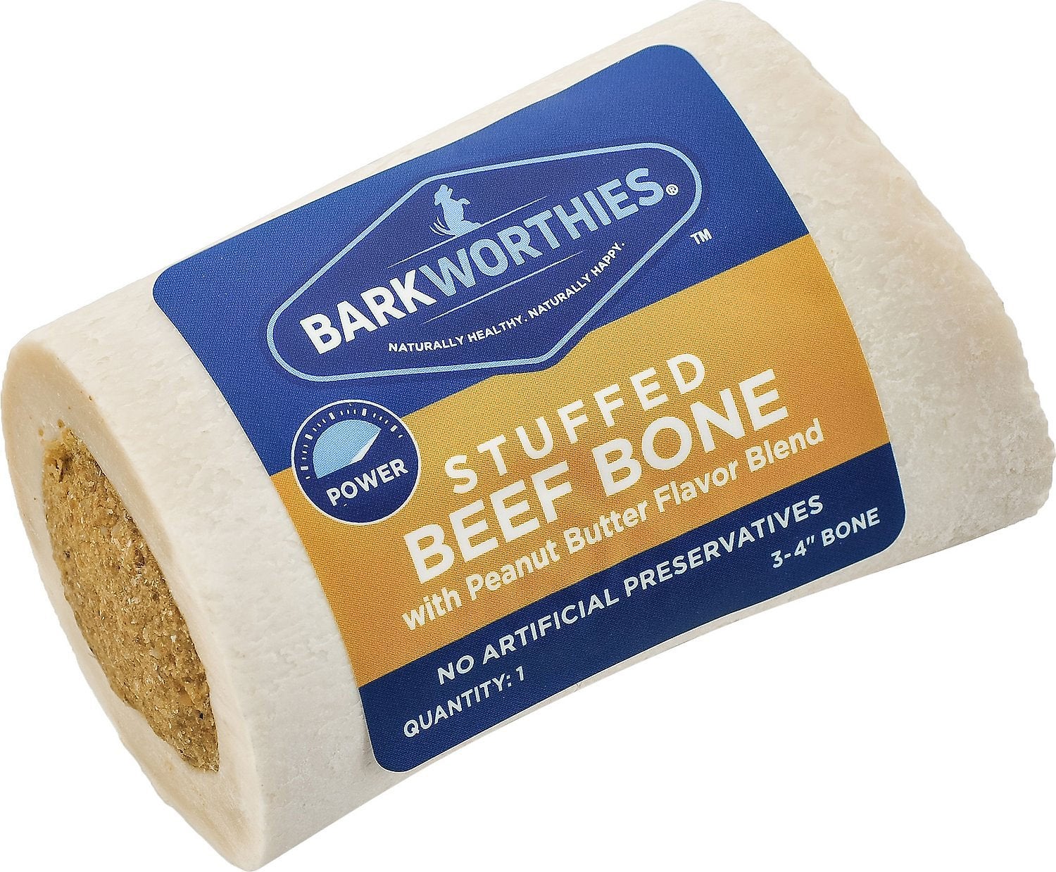 Barkworthies 3"-4" Shin Bone Stuffed with Peanut Butter Blend Dog Chew Treats - 15 ct Case - Case of 1