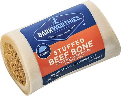 Barkworthies 3"-4" Shin Bone Stuffed with Pumpkin Sweet Potato & Carrot Dog Chew Treats - 15 ct Case - Case of 1