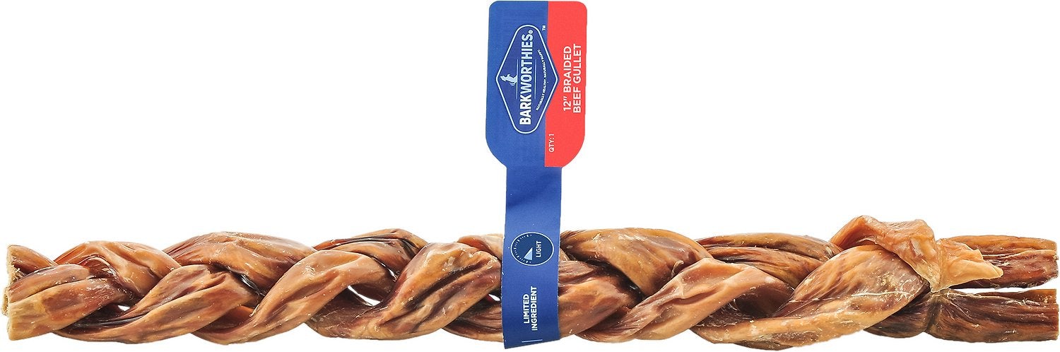 Barkworthies Beef Gullet Braided 12" Dog Chews - 12 ct Case - Case of 1