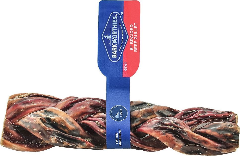Barkworthies Beef Gullet Braided 6" Dog Chews - 24 ct Case - Case of 1