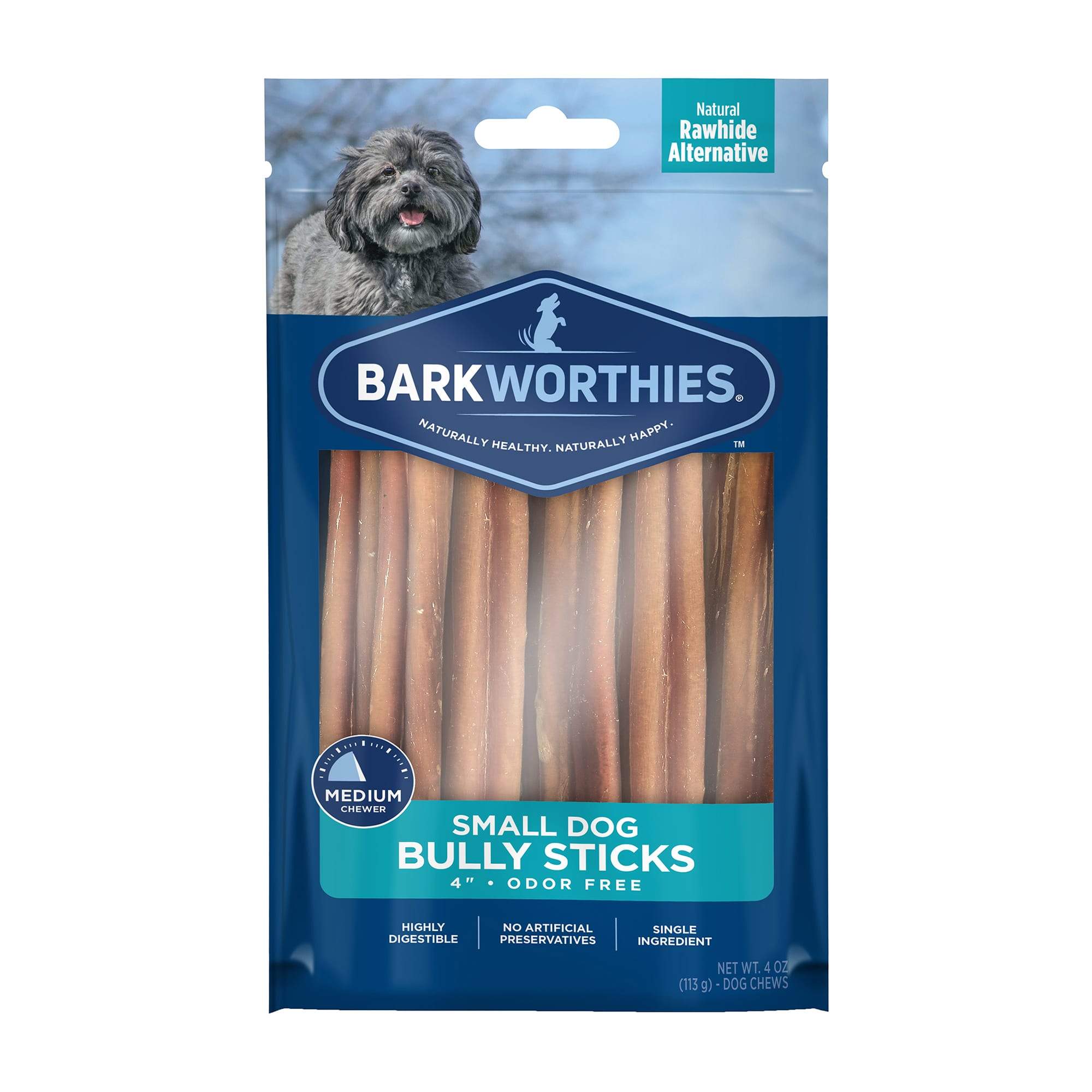 Barkworthies Odor Free Bagged Dog Bully Sticks 4" - Net Wt. 4 oz SURP