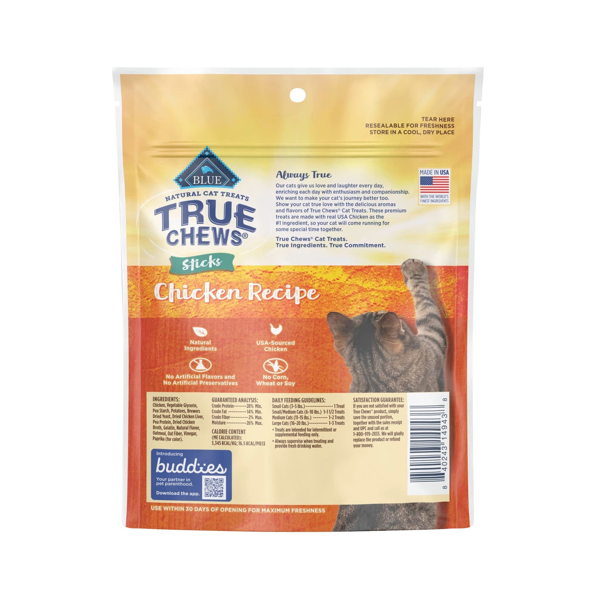 Blue Buffalo True Chews Natural Stix Chicken Chewy Cat Treats - 3 Oz