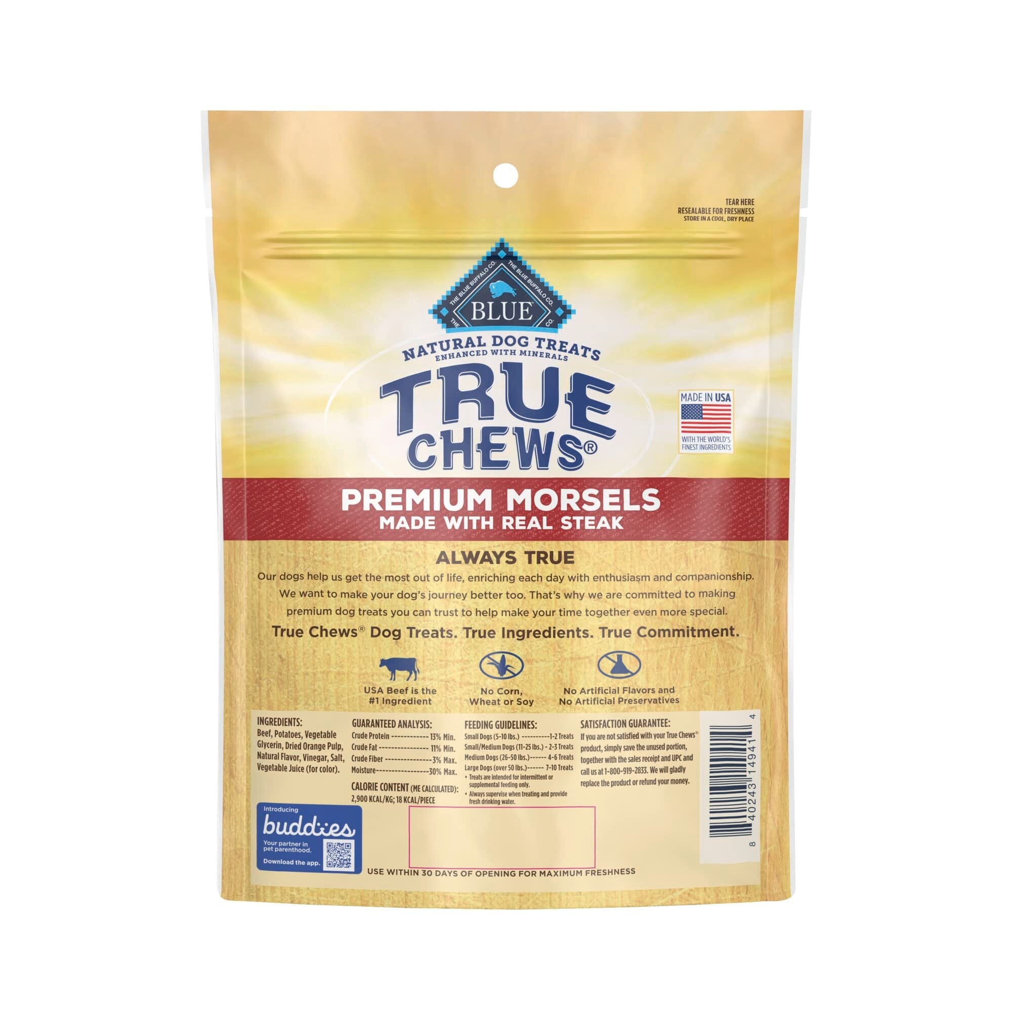 Blue Buffalo True Chews Premium Morsals Real Steak Natural Dog Treats - 10 Oz