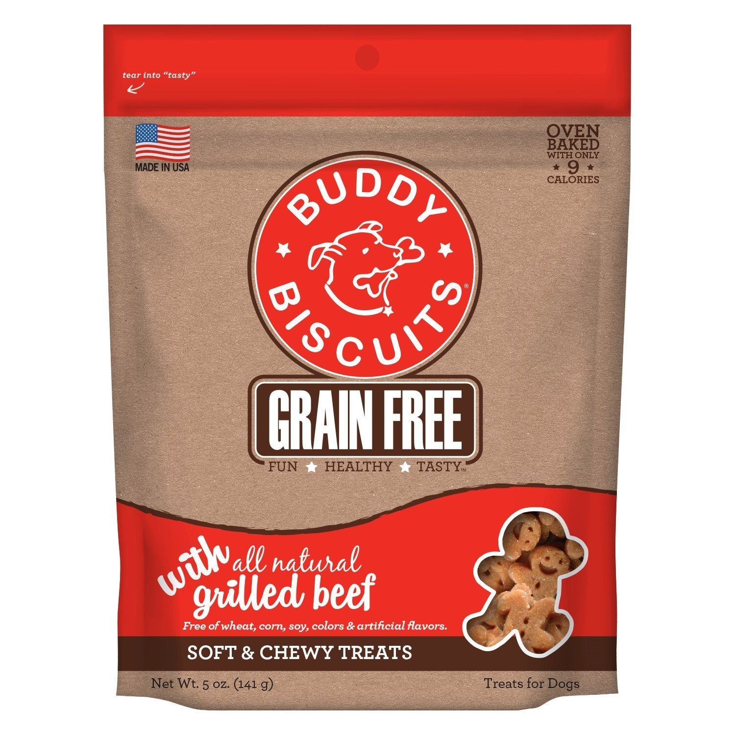 Buddy Biscuits Grain-Free Slow Roasted Beef Soft and Chewy Dog Treats - 5 oz Bag