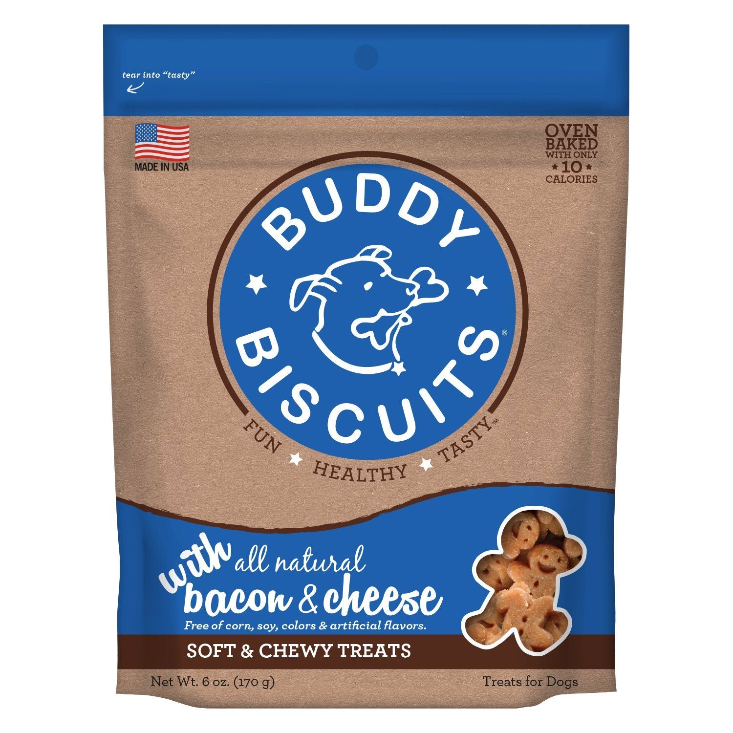 Buddy Biscuits Original Bacon & Cheese Soft and Chewy Dog Treats - 6 oz Bag