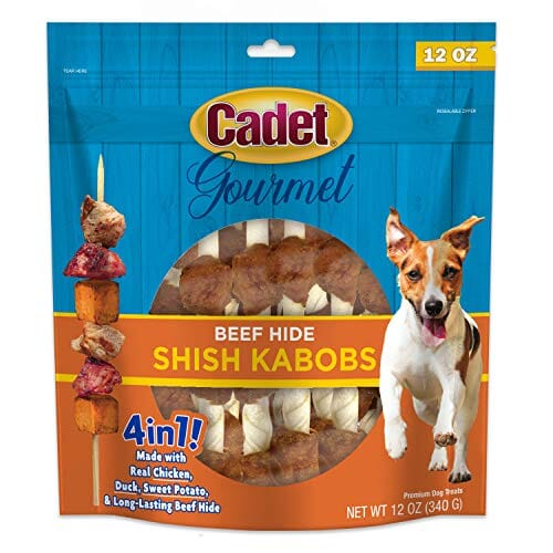 Cadet Gourmet Triple Flavored Shish Kabobs Natural Dog Chews - Chicken Duck and Sweet Potato - 12 Oz