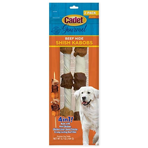 Cadet Gourmet Triple Flavored Shish Kabobs Natural Dog Chews - Chicken Liver and Sweet Potato - 2 Pack