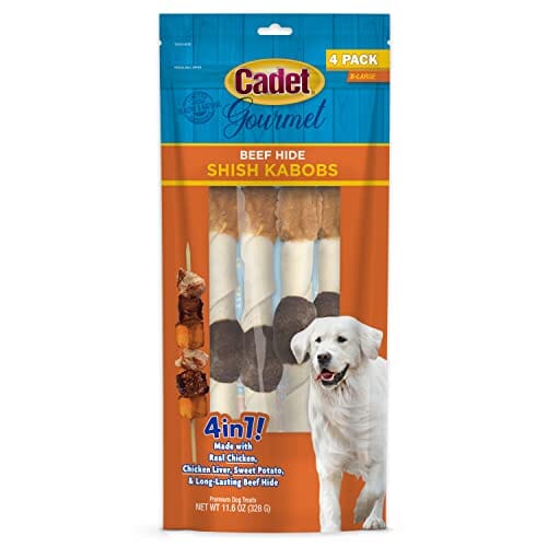 Cadet Gourmet Triple Flavored Shish Kabobs Natural Dog Chews - Chicken Liver and Sweet Potato - 4 Pack