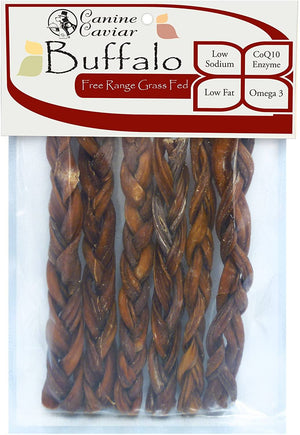 Canine Caviar Braided Dog Buffalo Sticks - 6 Inch - 6 Count