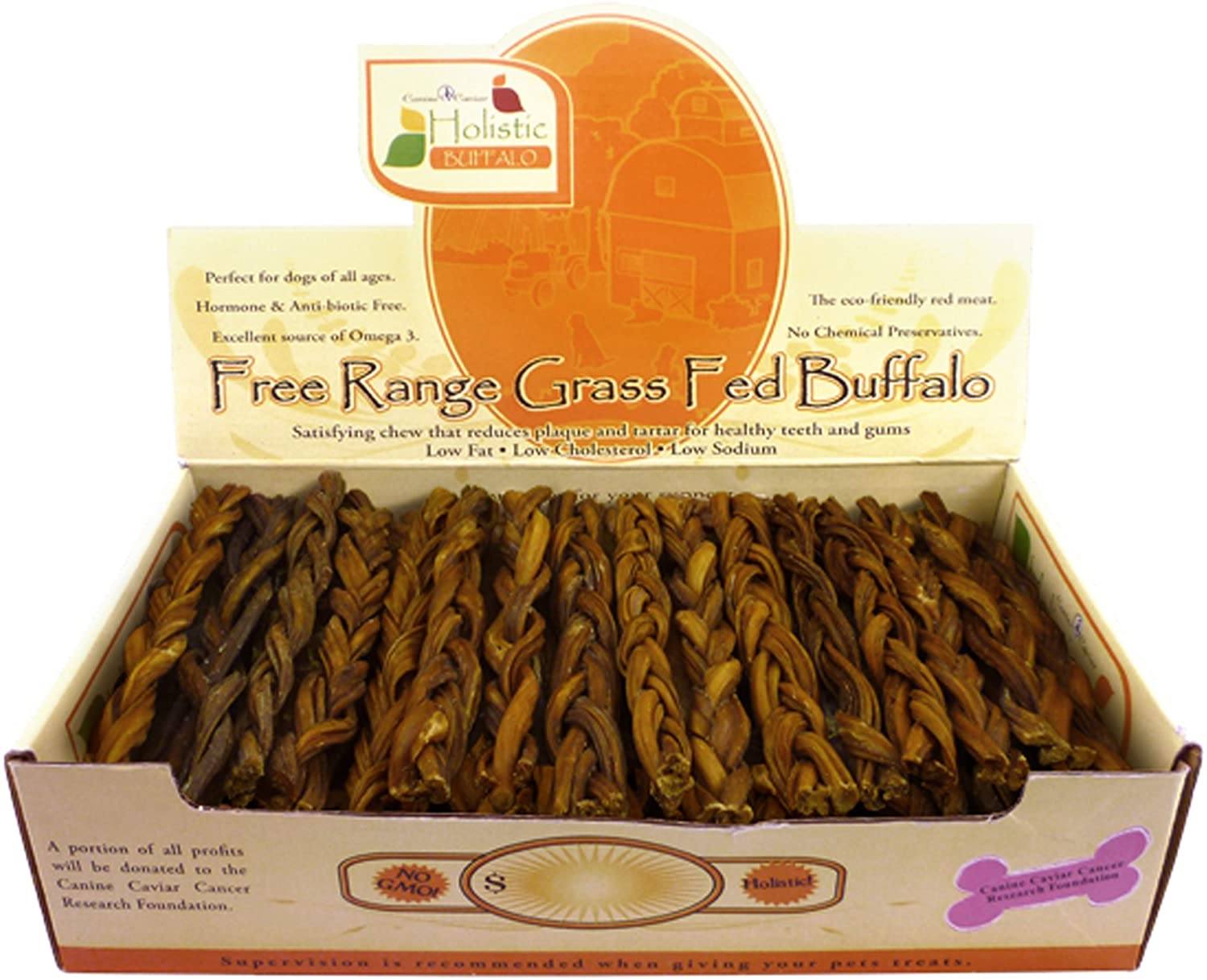 Canine Caviar Free-Range Fed Braided Buffalo Stix Natural Dog Bully Sticks - 6 Inch - 50 Count