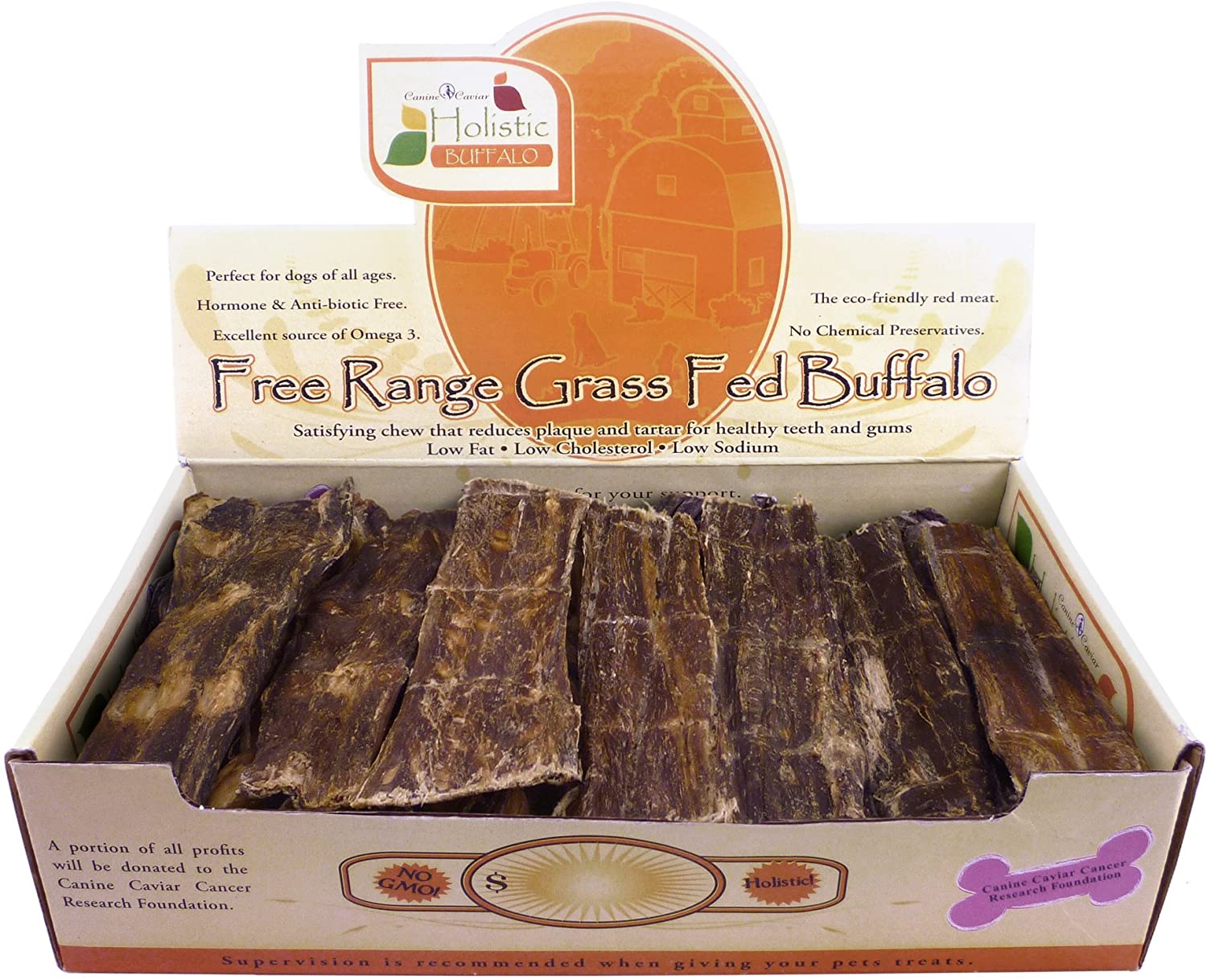 Canine Caviar Free-Range Fed Buffalo Jerky Flat Natural Jerky Dog Treat - 6 Inch - 35 Count