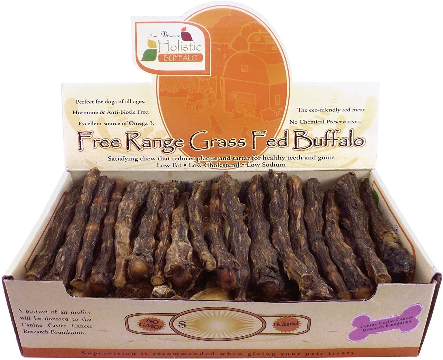 Canine Caviar Free-Range Fed California Roll Buffalo Tail Natural Dog Chews - 6 Inch - 50 Count