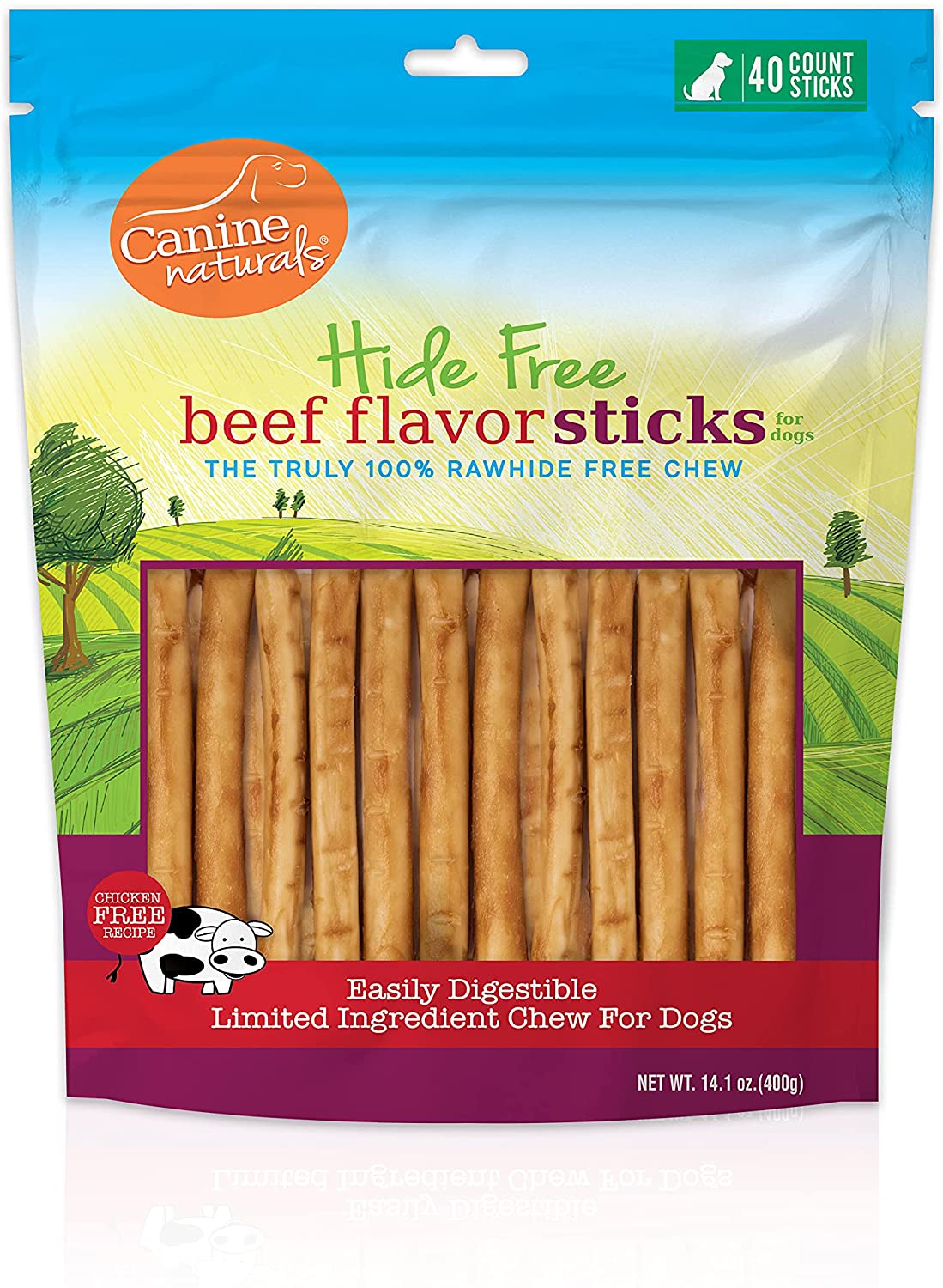 Canine Naturals Hide-Free Beef Rolls Natural Dog Chews- 5 Inch - 14.1 oz - 40 Count