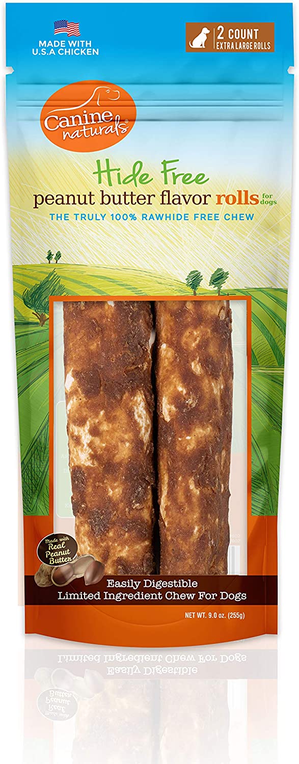 Canine Naturals Hide-Free Peanut Butter Rolls Chewy Dog Treats -10 Inch - 9 oz - 2 Count