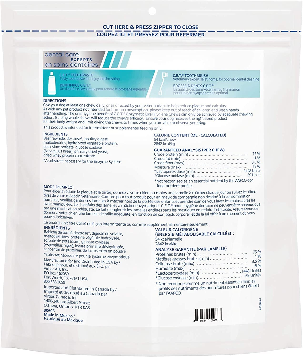 C.E.T. Enzymatic Oral Hygiene Chews for Dogs - Beef and Poultry - Large - 30 Count