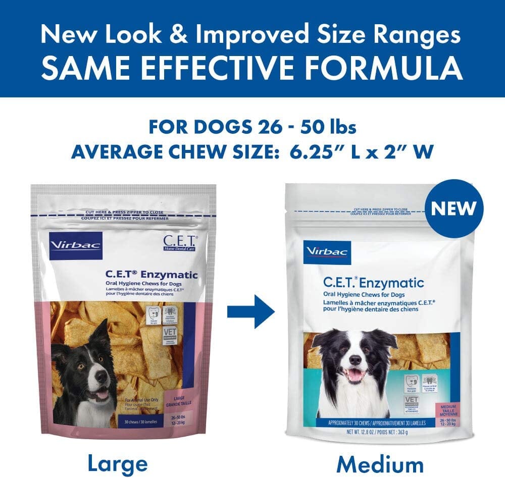 C.E.T. Enzymatic Oral Hygiene Chews for Dogs - Beef and Poultry - Medium - 30 Count