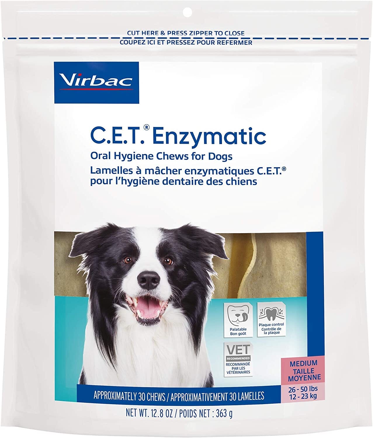 C.E.T. Enzymatic Oral Hygiene Chews for Dogs - Beef and Poultry - Medium - 30 Count
