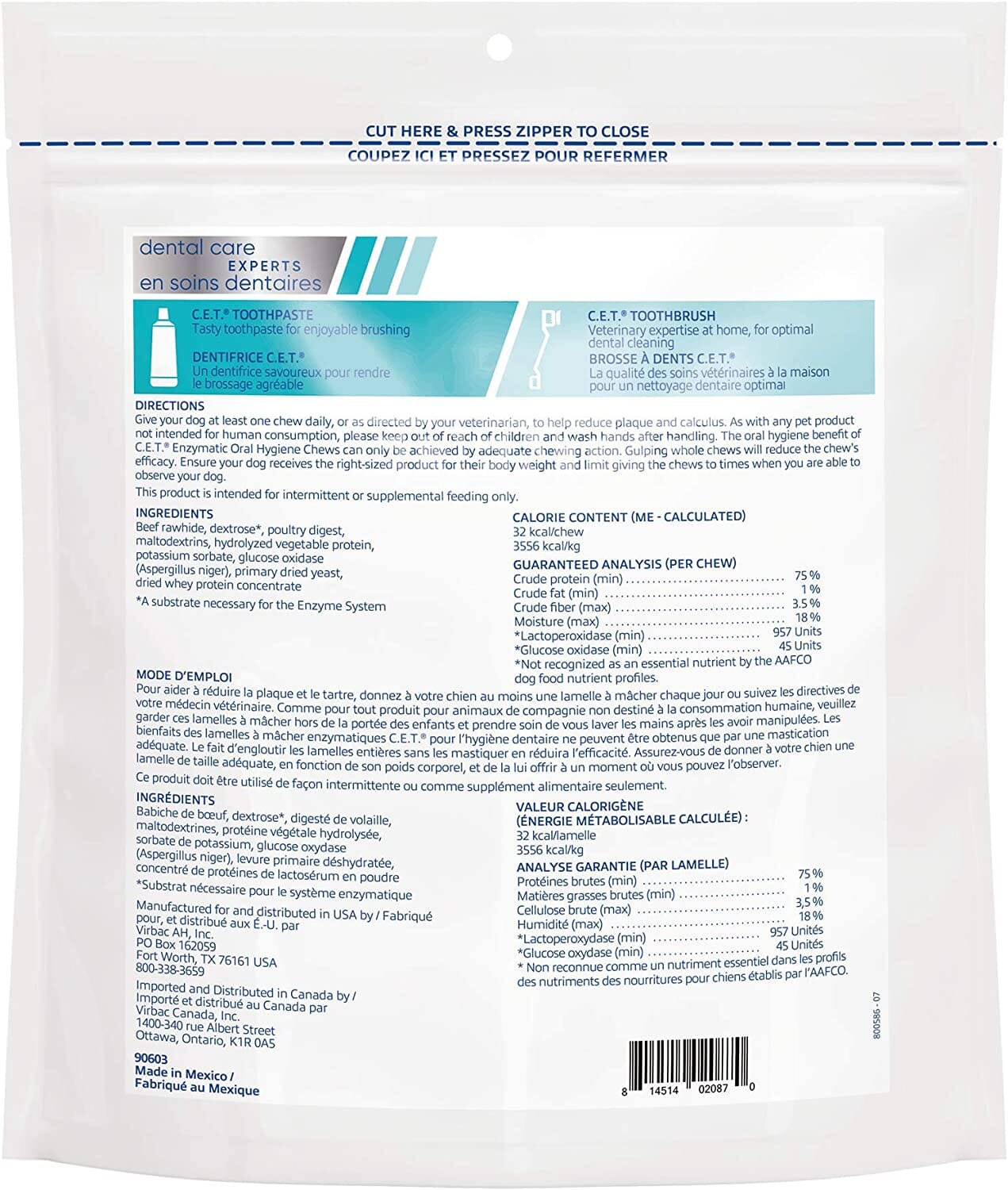 C.E.T. Enzymatic Oral Hygiene Chews for Dogs - Beef and Poultry - Small - 30 Count