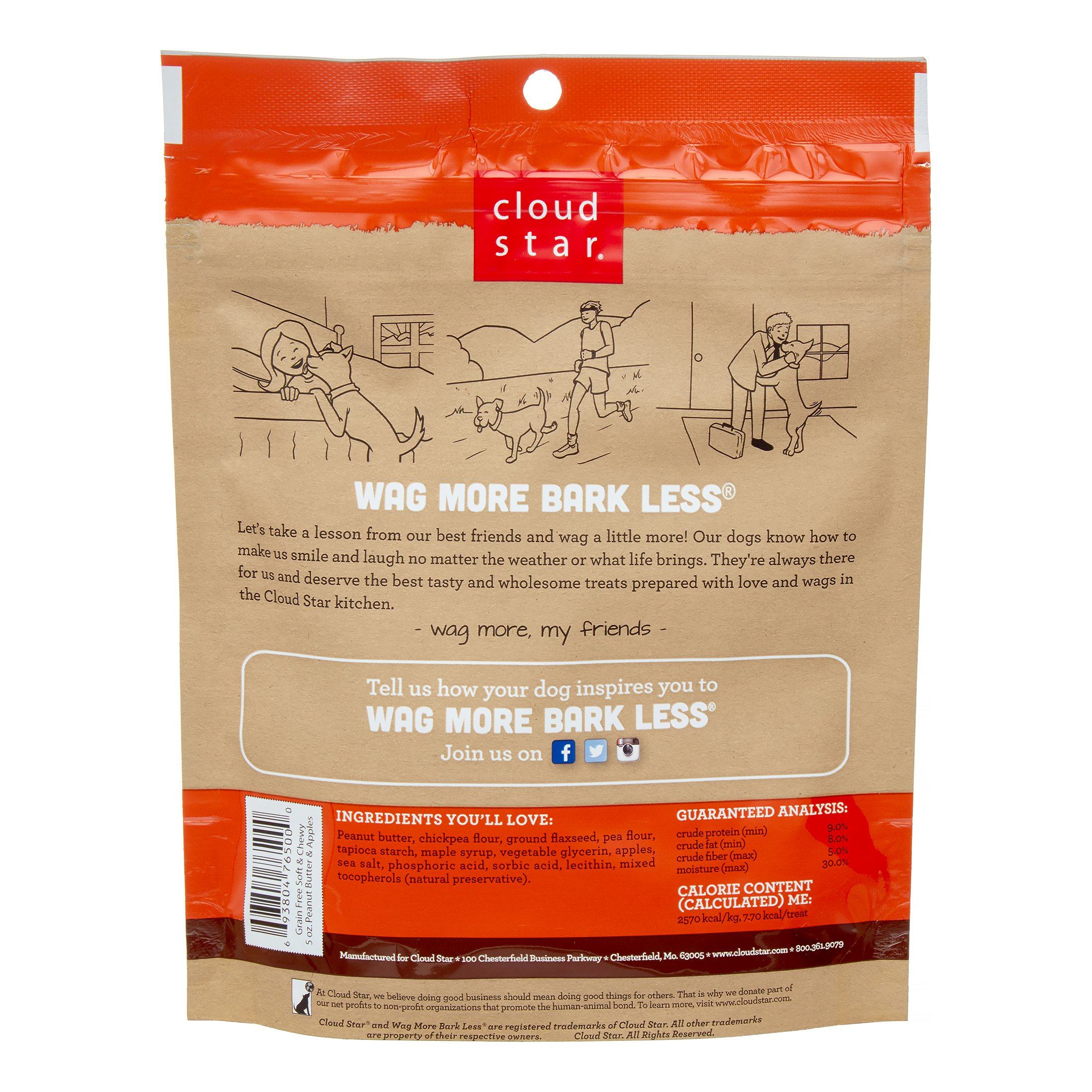 Cloud Star Wag More Bark Less Grain-Free Peanut Butter & Apples Soft and Chewy Dog Treats - 5 oz Bag
