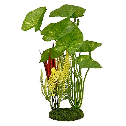 Colorburst Florals Alocasia Variegated Cluster Plastic Aquarium Plant - Green - Small