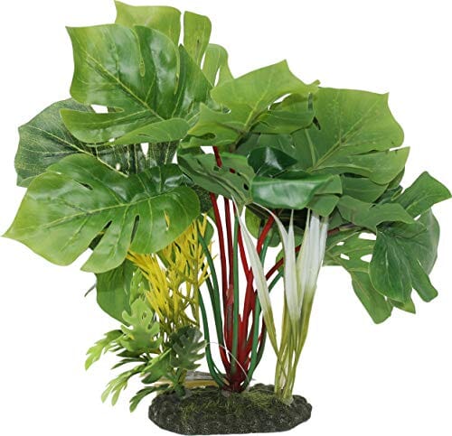 Colorburst Florals Split Green Leaf Philodendron Plastic Aquarium Plant - Green - Medium