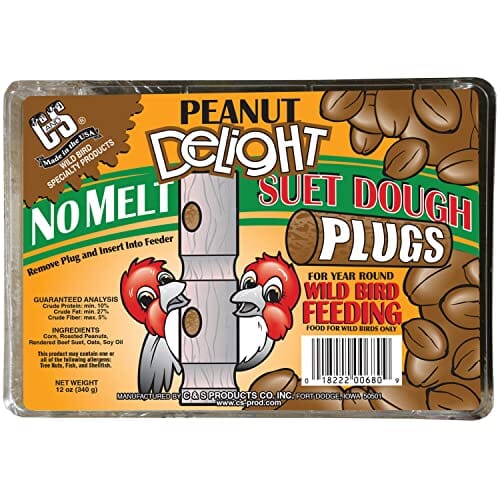 C&S Delight No Melt Suet Dough Plugs Wild Bird Food - Peanut - 12 Oz