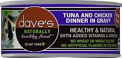 Dave's Pet Food Naturally Healthy Tuna & Chicken Dinner in Gravy Canned Cat Food - 5.5 oz Cans - Case of 24