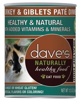 Dave's Pet Food Naturally Healthy Turkey & Giblets Pate Dinner Canned Cat Food - 12 oz Cans - Case of 12